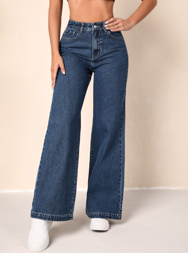 Denim Essence Wide-Leg Zipper Fly Jeans