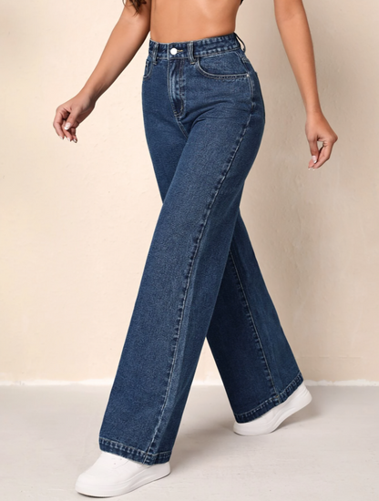 Denim Essence Wide-Leg Zipper Fly Jeans