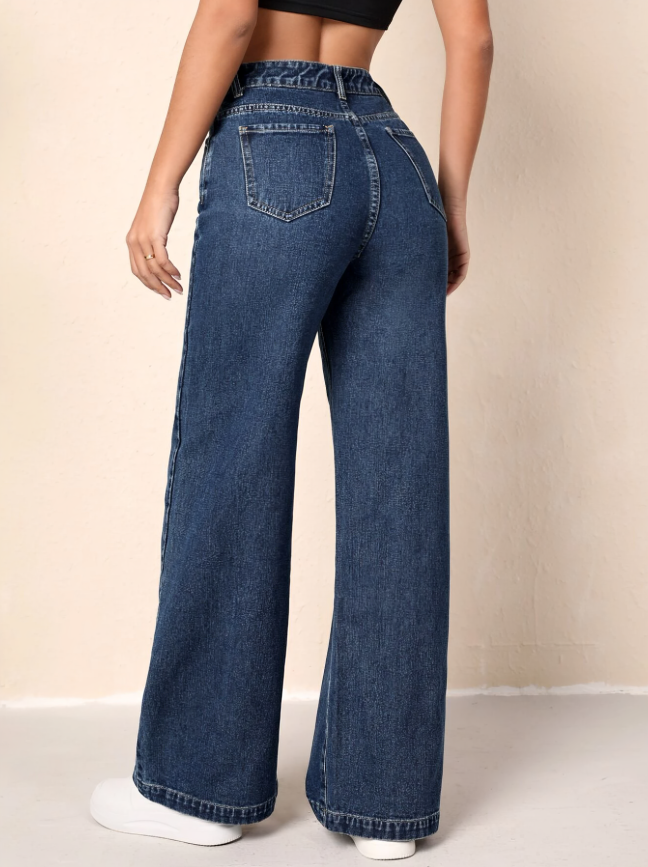 Denim Essence Wide-Leg Zipper Fly Jeans